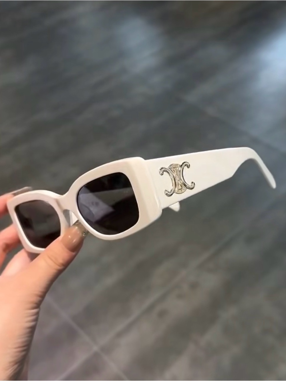 White Logo-Accent Rectangular Sunglasses